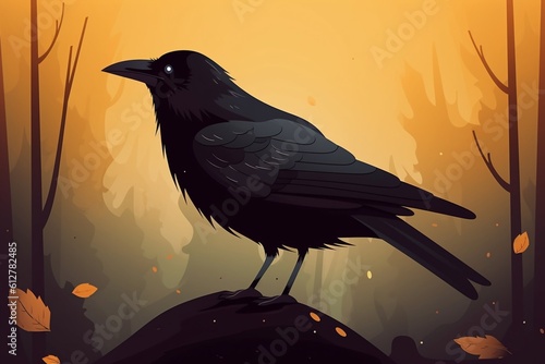 Black crow, halloween creepy background, Generative Ai