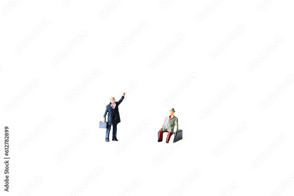 miniature model of businessman isolated on white background.