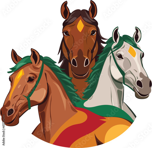 Cartoon Juneteenth Horses Isolated On A White Background