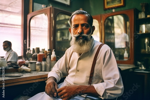 Picture of Indian barbershop. Professional male hairstylist in salon