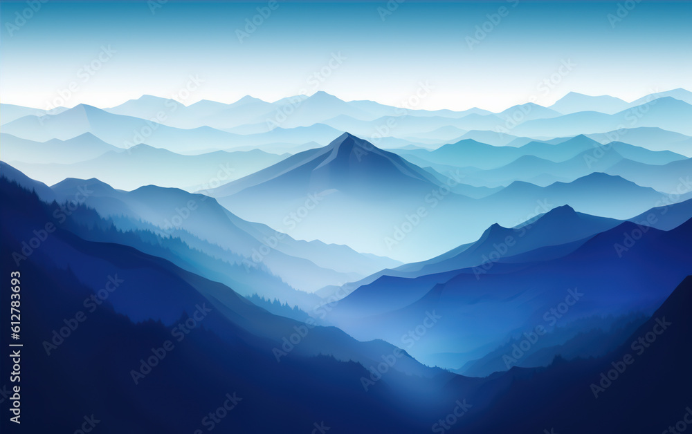 Blue mountain background illustration,created with generative ai tecnology.