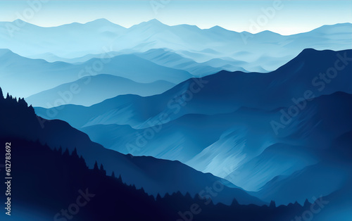 Blue mountain background illustration created with generative ai tecnology.