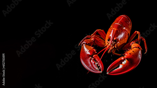 Minimalistic lobster mockup and copy space with a black background, generative AI 
