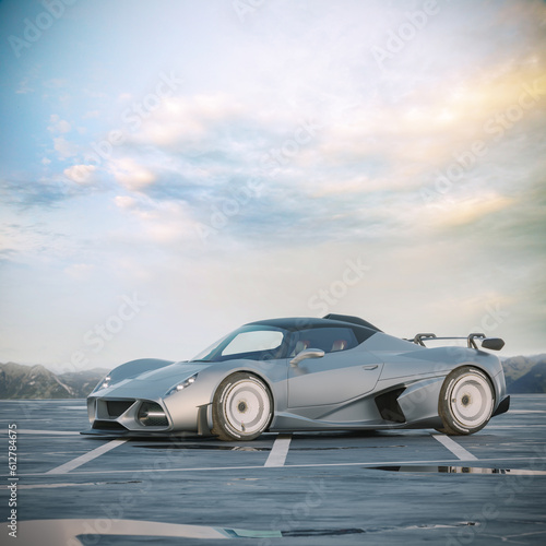 3D rendering of a generic concept car  