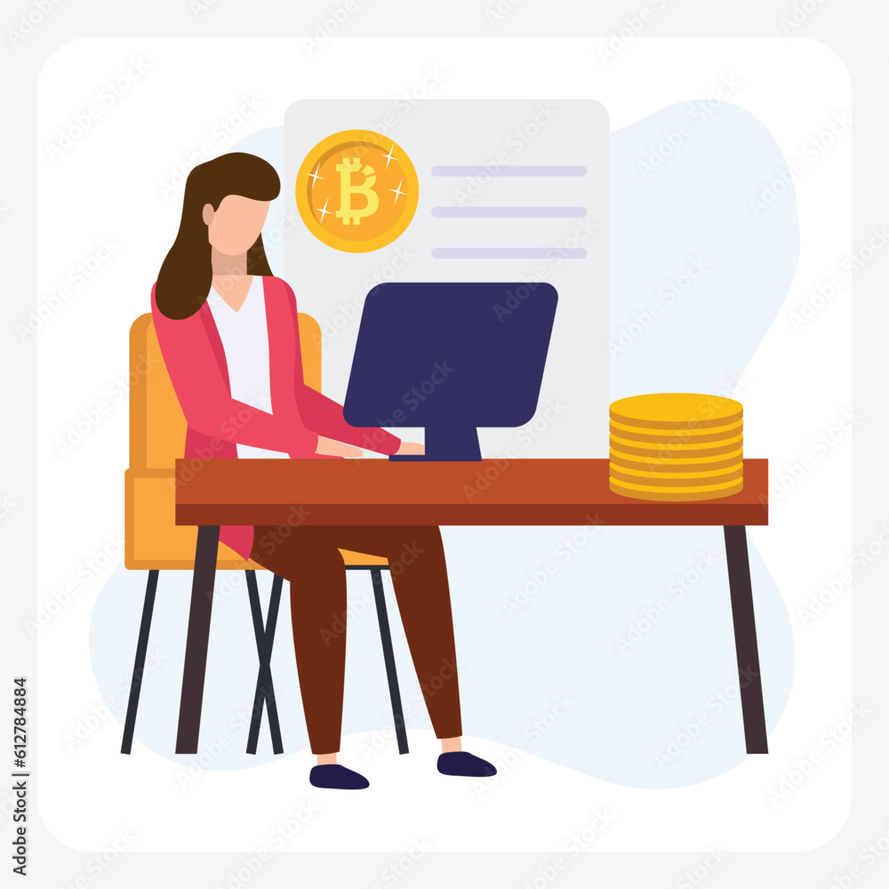 Fototapeta premium Bitcoin income fully editable vector illustration