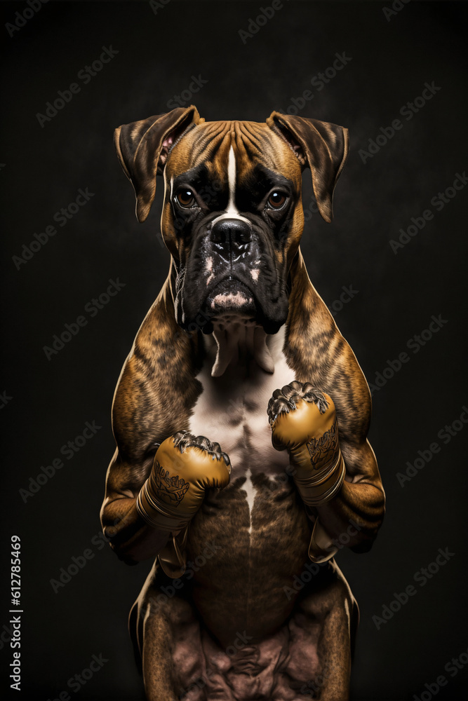 Aesthetic photo of Boxer dog in golden light