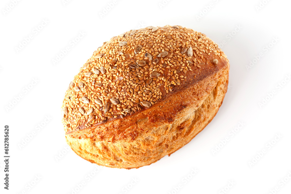 Loaf of bread isolated on white background. Whole bread.Crispy bread roll isolated against white background Loaf of bread isolated on white background. Whole bread.Crispy bread roll isolated against white background