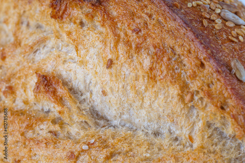 Abstract close-up of white bread background texture.Homemade bread surface. Beautiful crust of bread close-up.