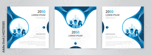 Modern and professional social media post template set with business people artwork for digital marketing or advertising purposes