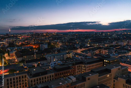 aerial view of the city Vienna at sunset