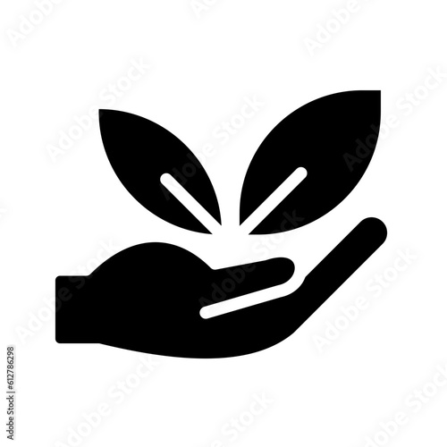 Nature care black glyph icon. Restoration of wild flora. Plants cultivation program. Gardening industry. Silhouette symbol on white space. Solid pictogram. Vector isolated illustration