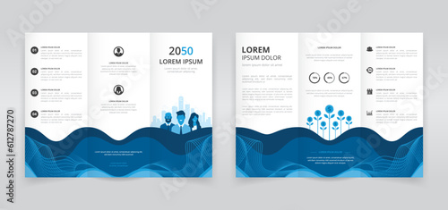 Modern and professional trifold brochure template with business people artwork, trifold flyer layout, pamphlet, leaflet