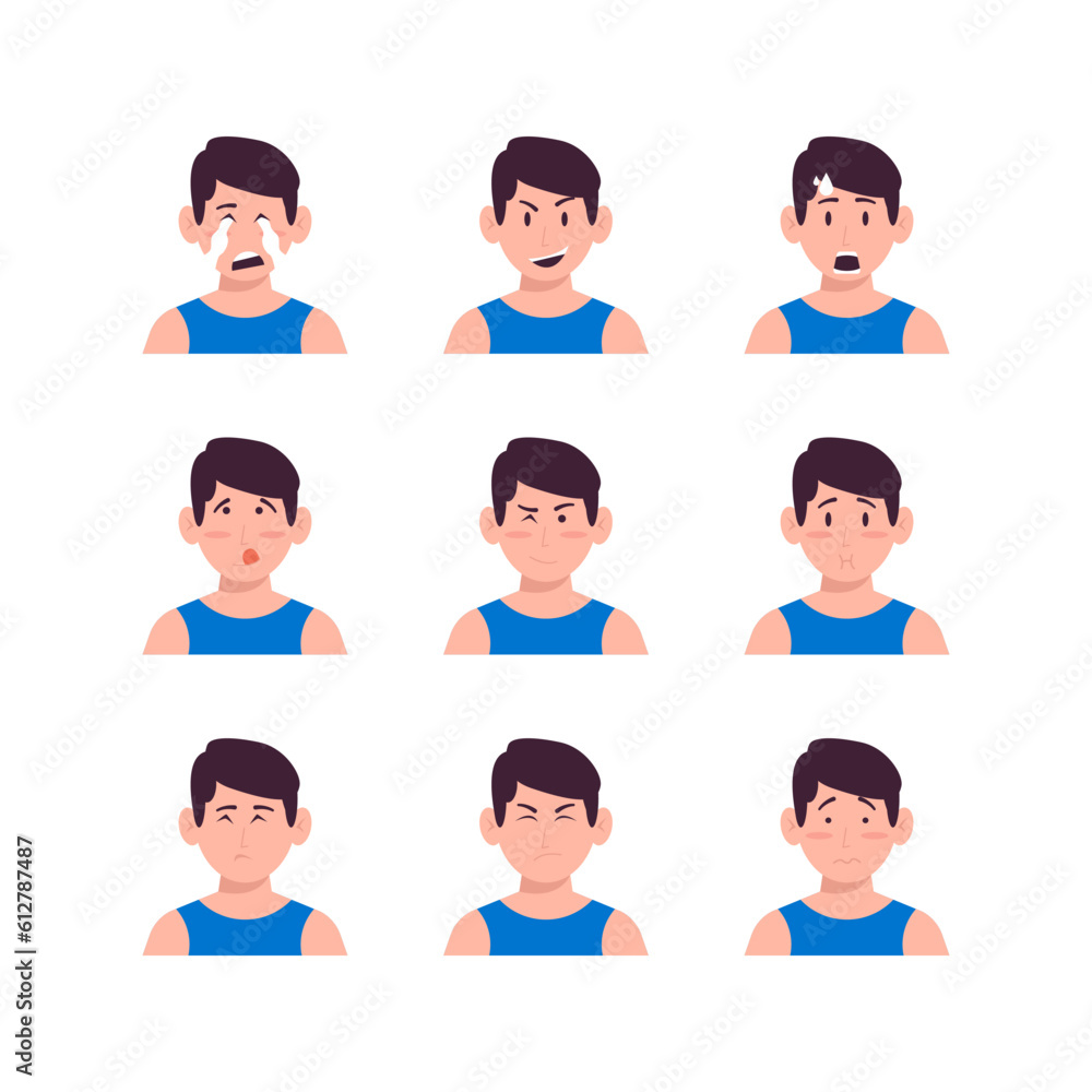 Set Of Young Man Face Expression Avatars Vector Set Of Young Man Face Expression Avatars Vector