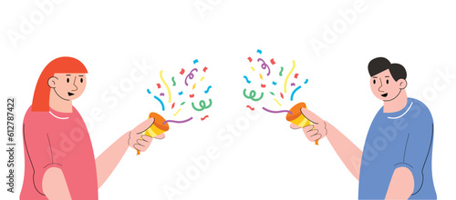 people holding confetti popper. Party Icon vector illustration	
