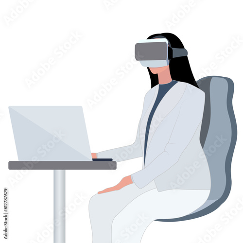 women wearing a vr, victual reality  headset at workspace working, future workspaces vector image