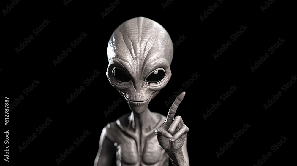alien showing peace sign, Generative AI alien showing peace sign, Generative AI