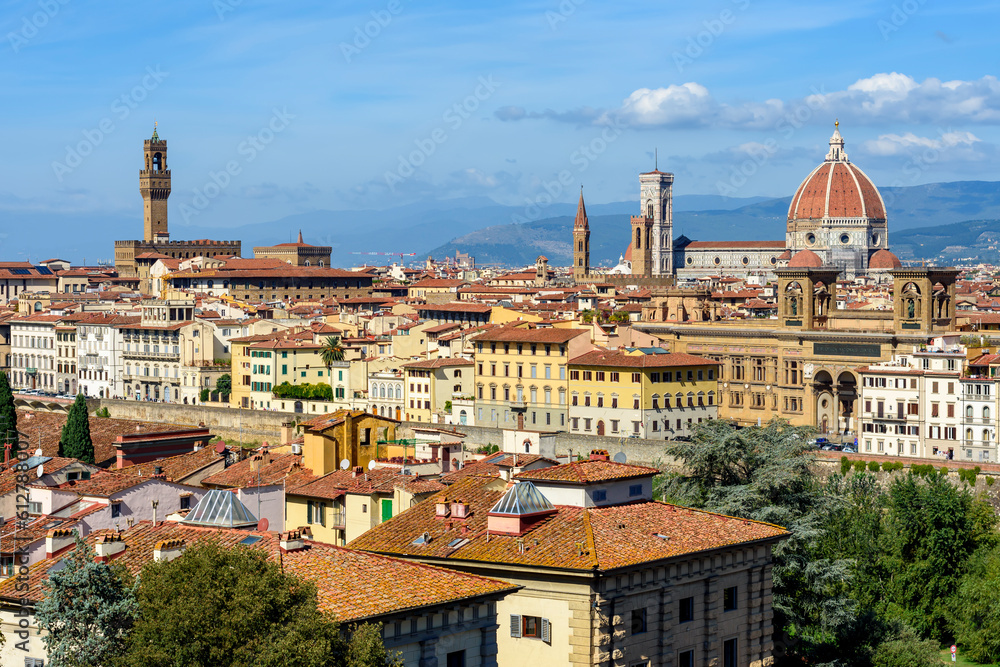 Obraz premium Florence cityscape with Duomo cathedral and Palazzo Vecchio palace over city center, Italy