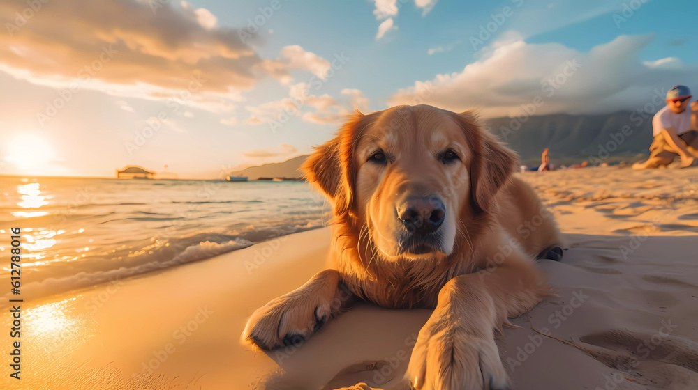 Happy dog on summer vacation Generative AI