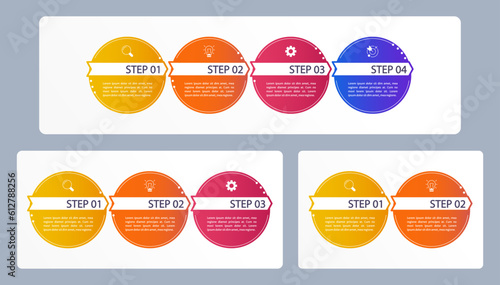 Project analysis infographic chart design template set. Editable infochart with icons. Instructional graphics with options, steps sequence. Visual data presentation. Merriweather Sans font used photo