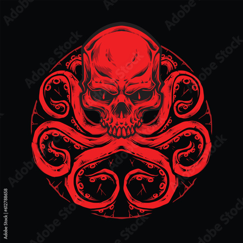 red skull monster octopus illustration