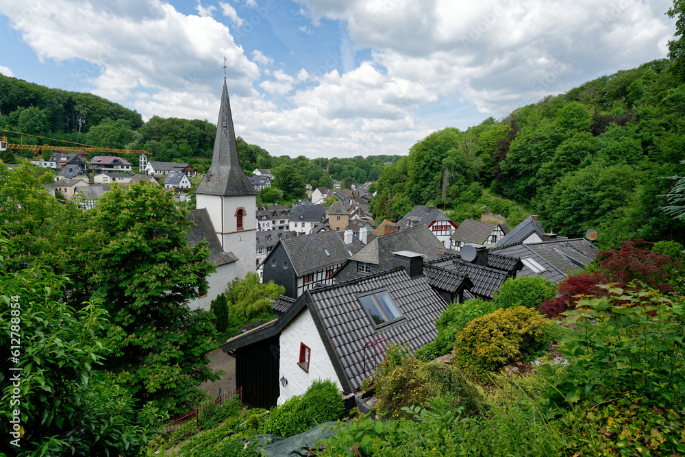 town view of the historic eifel town of blankenheim seen from the vantage point at the castle