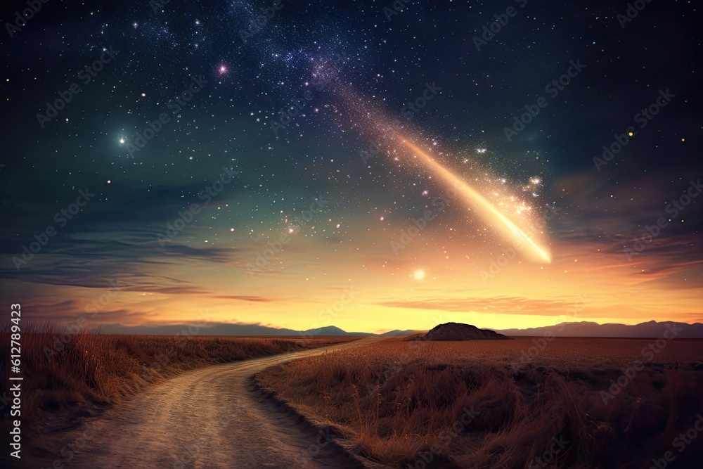 A Celestial Journey: A Comet's Bright Path Across the Stars, Generative AI