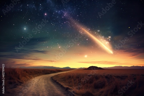 A Celestial Journey: A Comet's Bright Path Across the Stars, Generative AI