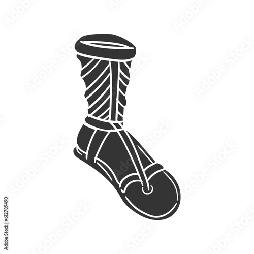 Ancient Sandal Icon Silhouette Illustration. Footwear Shoe Vector Graphic Pictogram Symbol Clip Art. Doodle Sketch Black Sign.