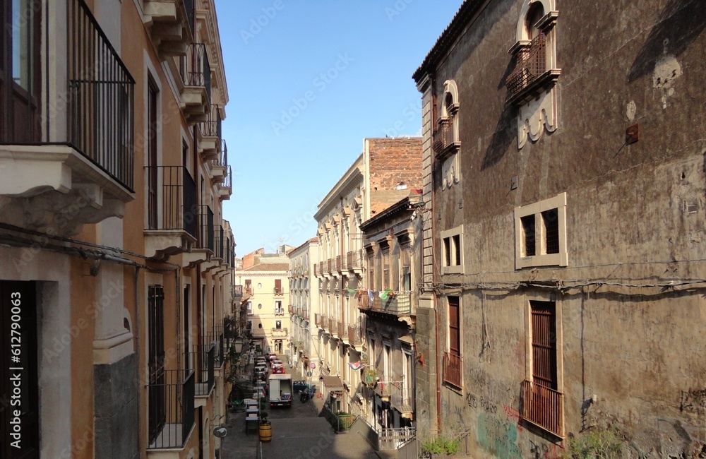 Italy, Sicily Island: Characteristic street in the center of Catania.