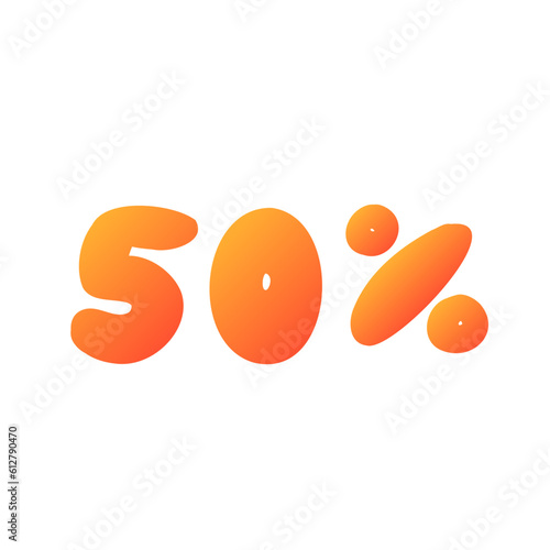 50 percent off sale orange discount logo special offer lettering. Vector design illustration in cartoon actual modern style isolated on white background. For coupon, seasonal sale, promo, card.