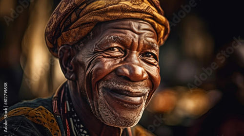Timeless Grin: Captivating Close-up of an Old African Gentleman. Generative AI