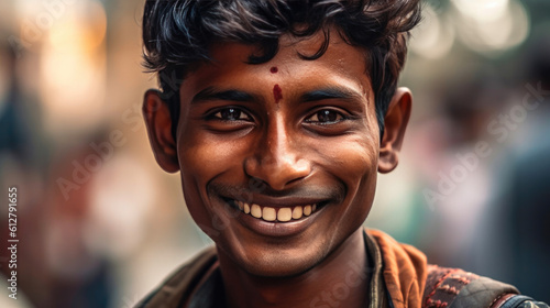 Elegant Happiness: Striking Portrait of a Young Indian Man. Generative AI