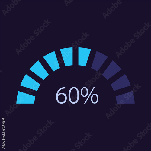 Semi circle donut infographic chart design template for dark theme. Capacity level. Editable arch infochart with percentage rate. Visual data presentation. Myriad Pro-Bold, Regular fonts used