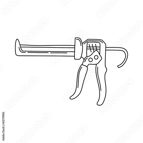Vector hand drawn caulking gun, silicone gun isolated on white background