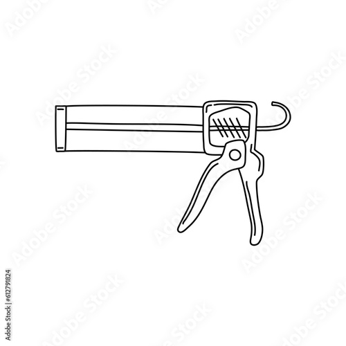 Vector hand drawn caulking gun, silicone gun isolated on white background