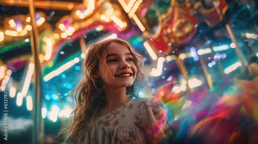 Dancing Lights: A Vibrant Carousel Portrait at Night. Generative AI Dancing Lights: A Vibrant Carousel Portrait at Night. Generative AI