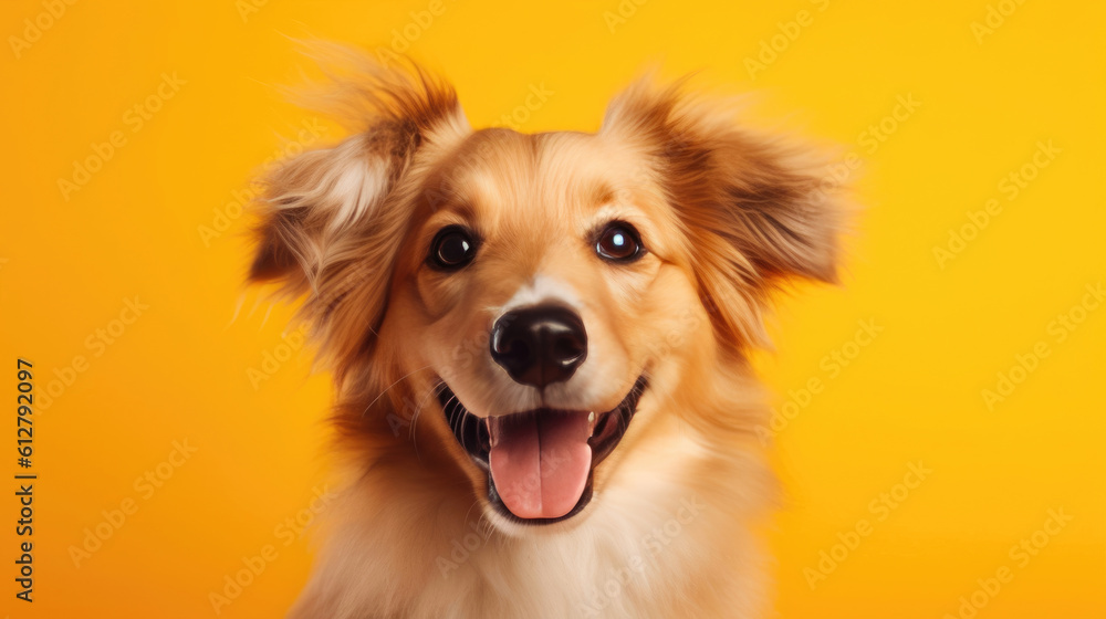 Lively Yellow Setting Showcases Delighted Dog's Smile. Generative AI