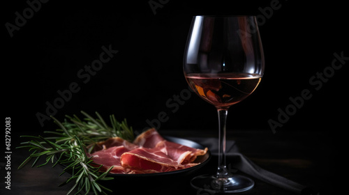 Elegant Wine and Savory Prosciutto Delight. Generative AI