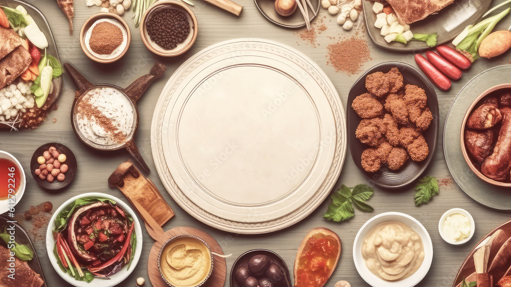 Islamic food top view with copy space Islamic food top view with copy space