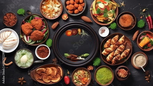 Islamic food top view with copy space