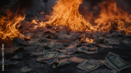 Money Bonfire: Chaotic Bills in Flames. Generative AI