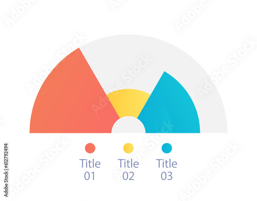 Arch infographic chart design template with three sections. Prevailing indicator. Editable half circle infochart with different segments. Visual data presentation. Myriad Pro-Bold, Regular fonts used