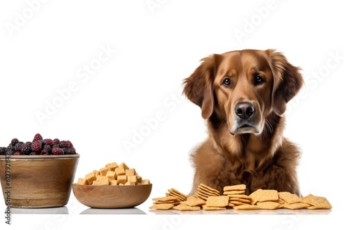 golden retriever dog with bowl. ai generative