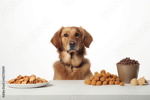 golden retriever dog with bowl. ai generative