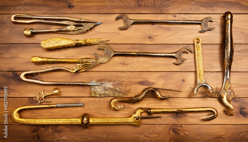 Wallpaper Mural old tools on wooden table Torontodigital.ca