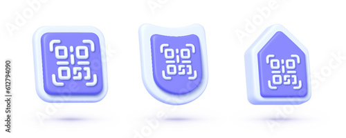Qr Code 3D Vector Icons collection on white backdrop. Modern qr code set, great design for any purposes. Smartphone vector icon. Isolated vector illustration