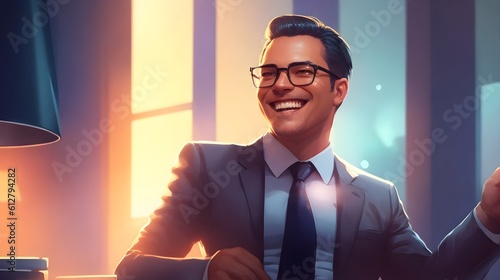 happy businessman sitting in office