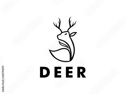 Deer line head creative design logo vector template