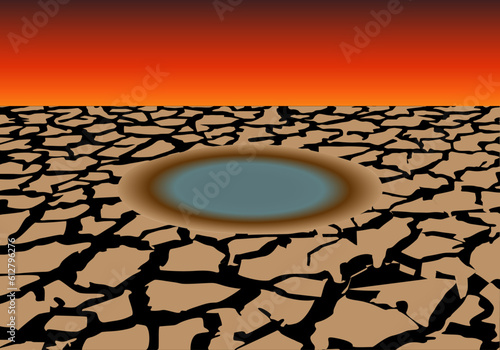 Un charco en la sequía. Ola de calor. Calentamiento global. Cambio climático. Esperanza en la sequía. Desastre natural