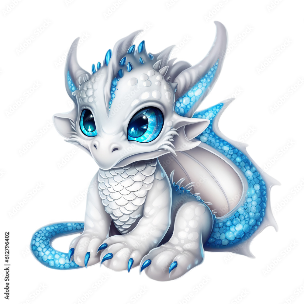Cute fantasy white royal dragon isolated Ai generative Cute fantasy white royal dragon isolated Ai generative